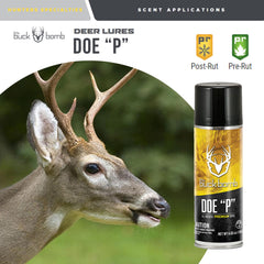 Buck Bomb Doe 'P' scent in use image showing stand application for deer attract