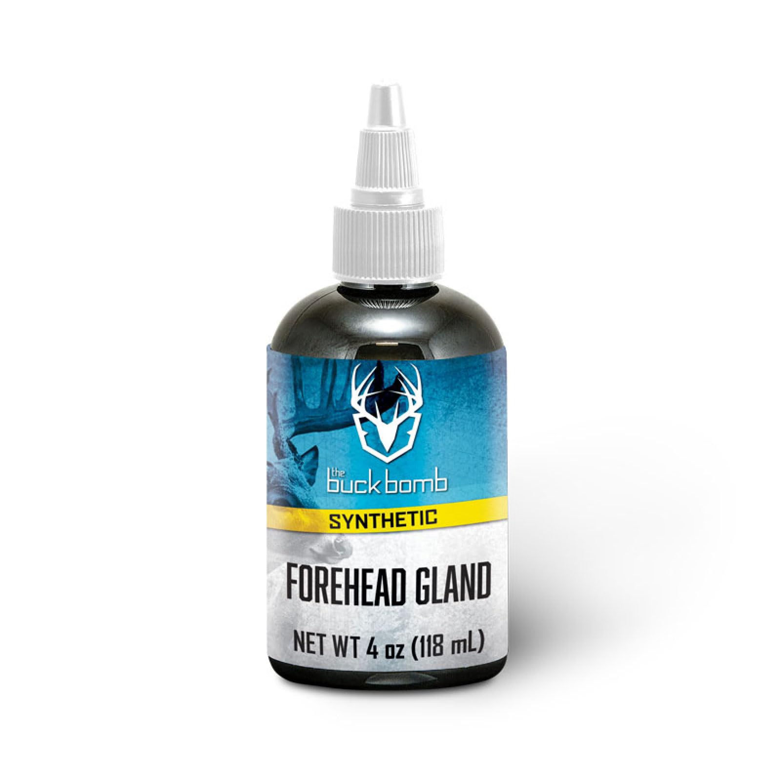 Hunters Specialties Buck Bomb forehead gland scent bottle attracts bucks at mock scrapes.