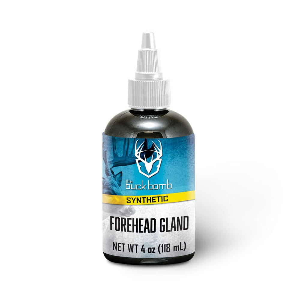 Hunters Specialties Buck Bomb forehead gland scent bottle attracts bucks at mock scrapes.
