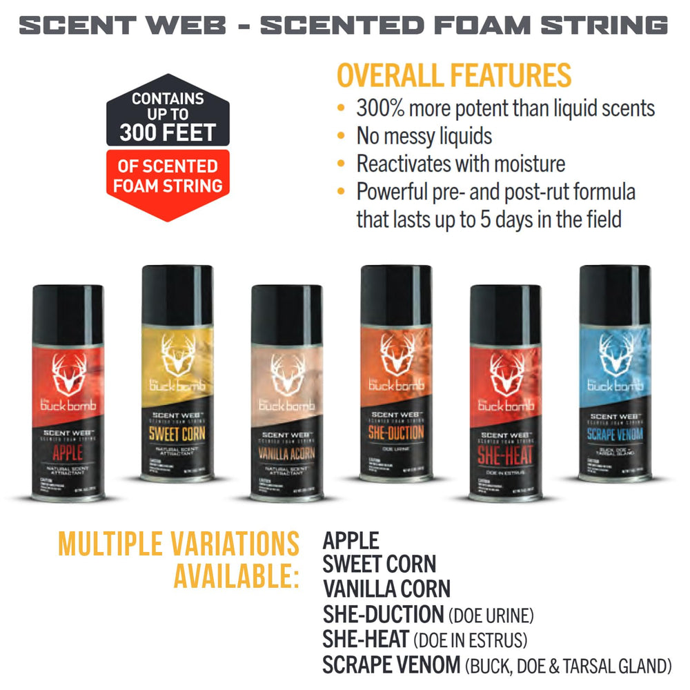 Buck Bomb Scent Web reactivated with moisture for renewed scent.