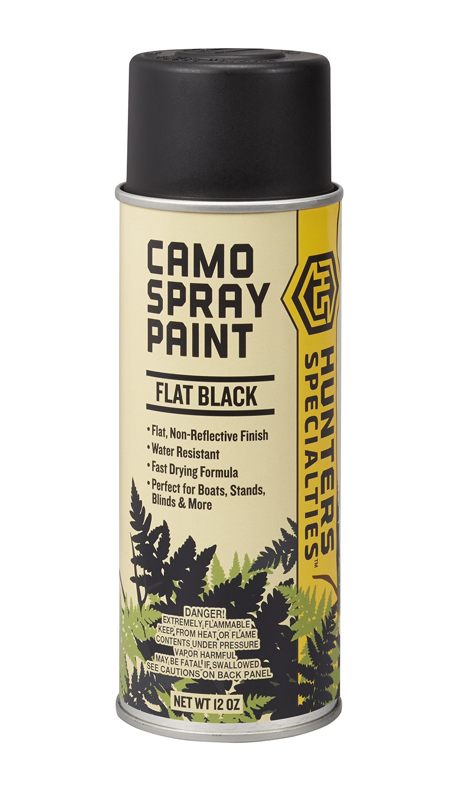 Hunters Specialties camo spray paint in flat black for non-reflective camouflage on stands and blinds.