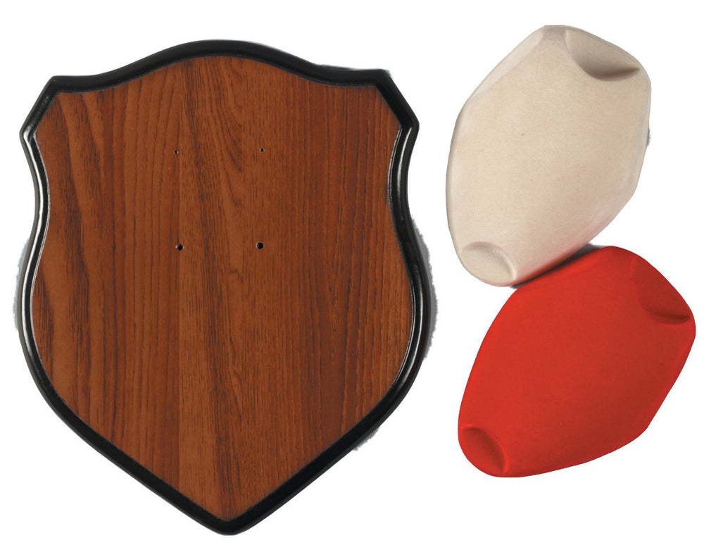 Hunters Specialties Deer Antler Mounting Kit with wood plaque and red and cream skull caps