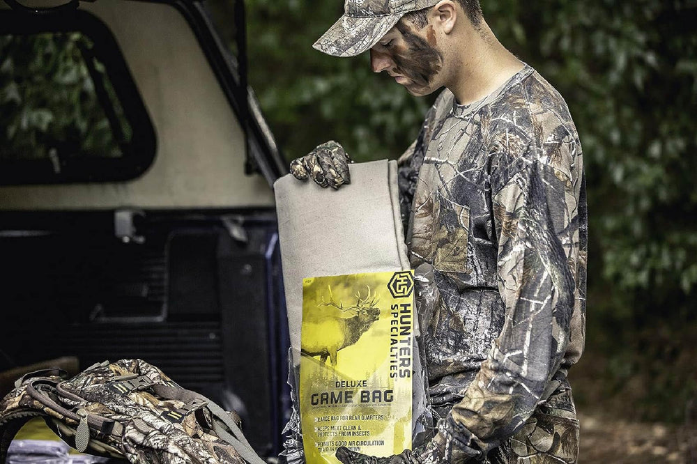 Hunters Specialties game bag closure tie keeps meat secure during transport