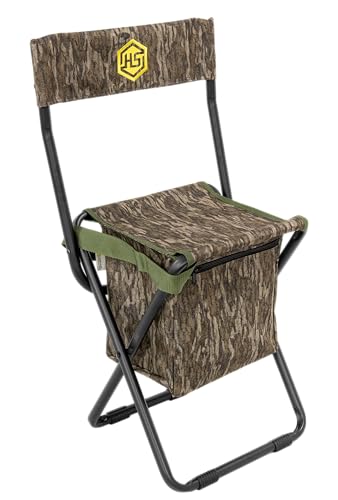 Dove Chair front view in Mossy Oak New Bottomland, sturdy field seating.