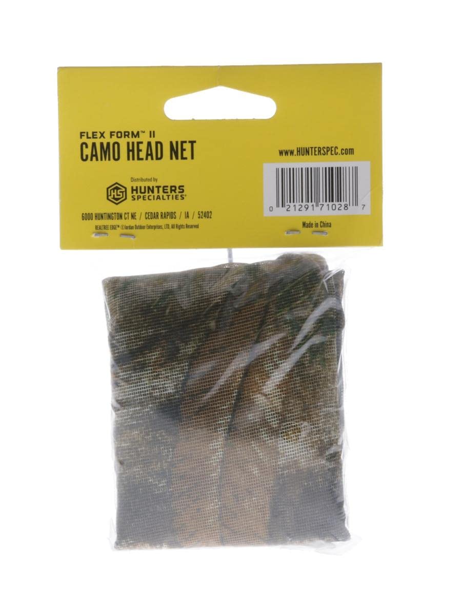 Hunters Specialties Realtree Edge headnet blends into woods for stealth and concealment.
