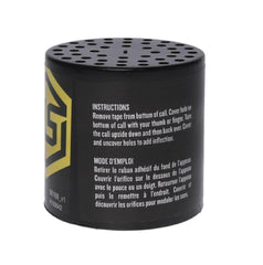 Hunters Specialties Mega Estrus Bleat Deer Call in use, black, mid-hunt moment, convincing estrus bleats.