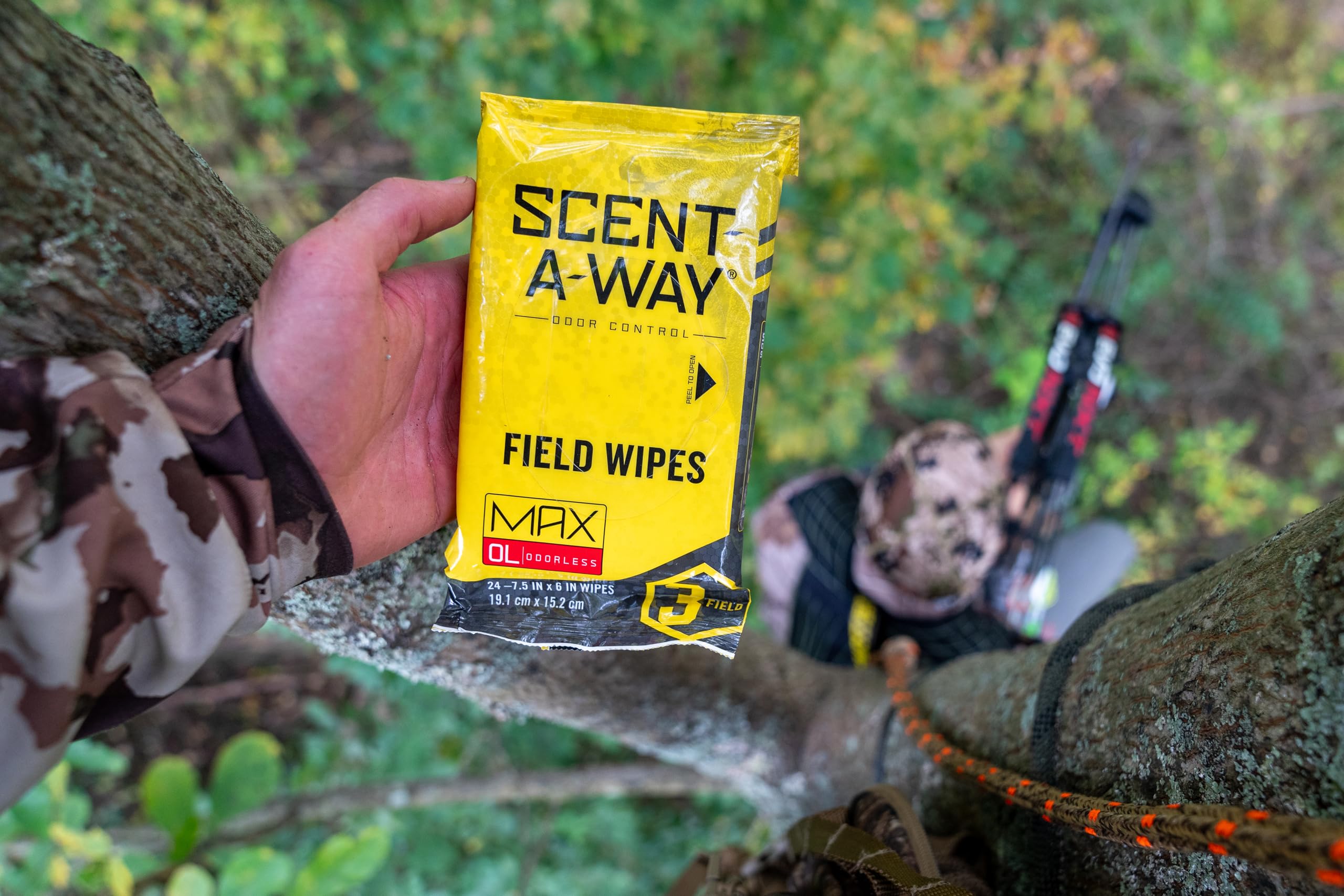 Hunters Specialties Scent-A-Way Max wipes on camp table showing odor elimination