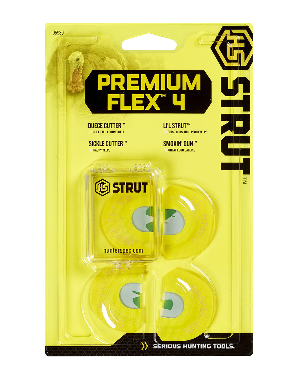 Hunters Specialties Strut Premium Flex mouth calls displayed for versatile calling.