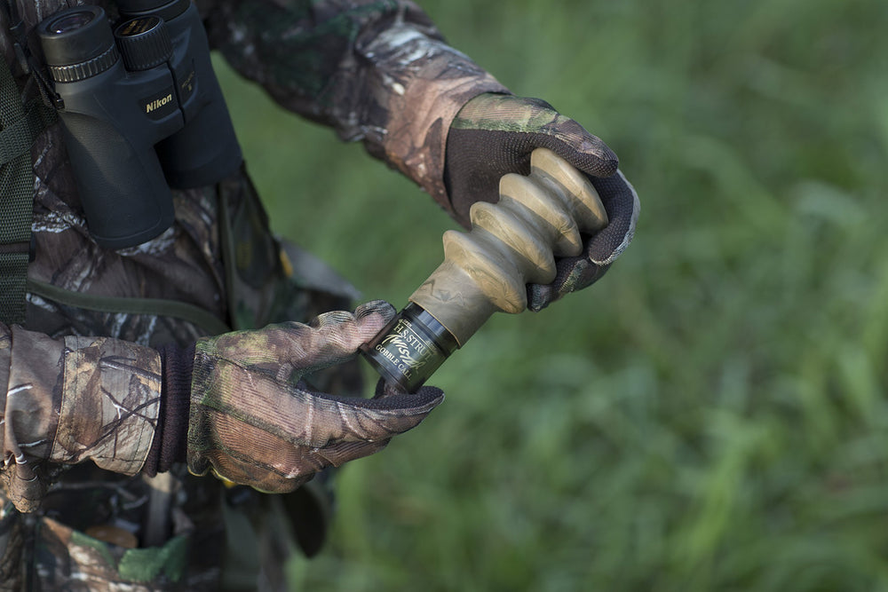Hunters Specialties Strut Thunder Twister Gobble Call camouflage finish, silent silencer aids stealth.