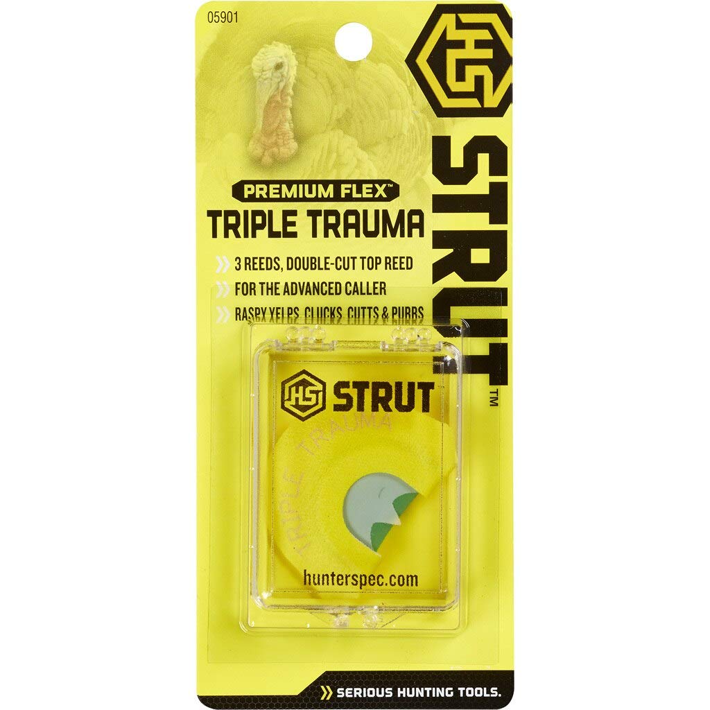 Hunters Specialties Strut Triple Trauma raspy yelps close-up for seasoned turkey callers