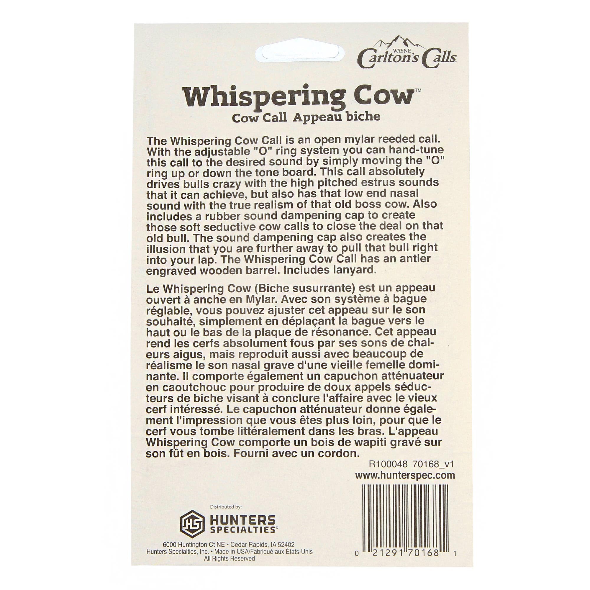 Hunters Specialties Whispering Cow Call lanyard-ready field setup for quick access.