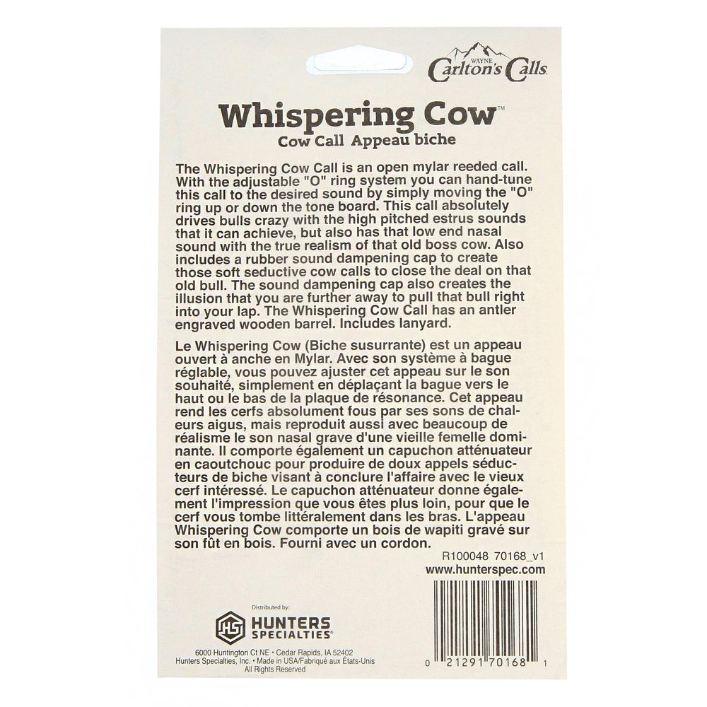 Hunters Specialties Whispering Cow Call lanyard-ready field setup for quick access.
