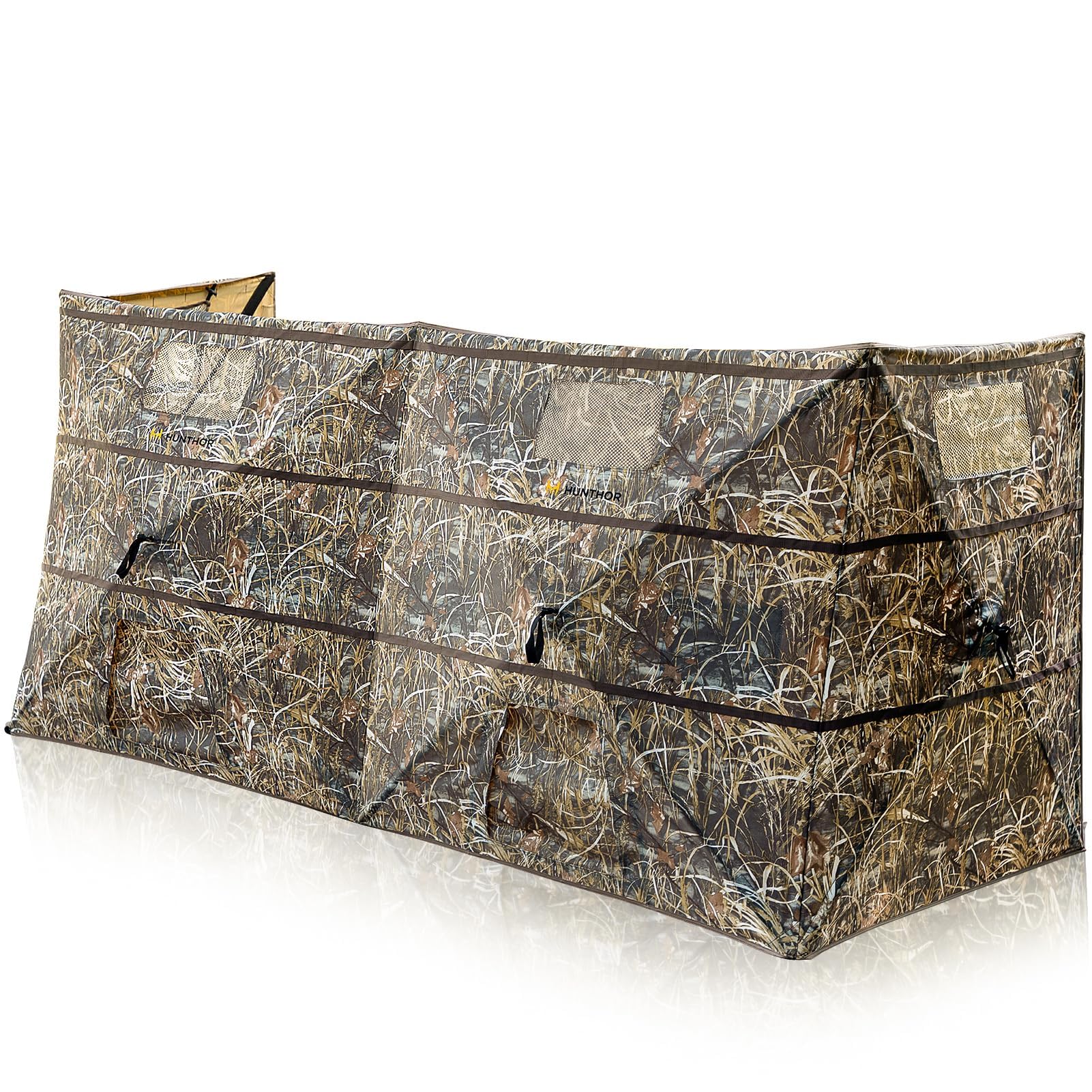 Hunthor 4-panel duck blind folded compact for easy carry.