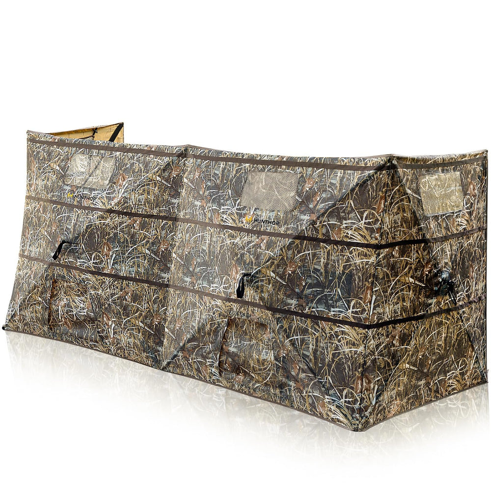 Hunthor 4-panel duck blind folded compact for easy carry.