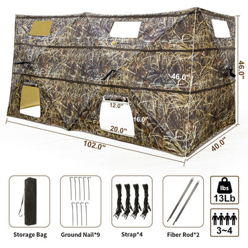 Hunthor duck blind durable polyester withstands tough weather conditions.