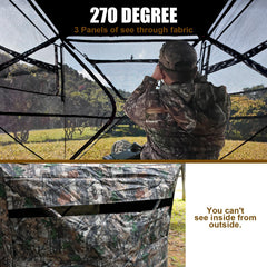 Hunthor hunting blind supports 2-3 hunter setup with ample gear space.