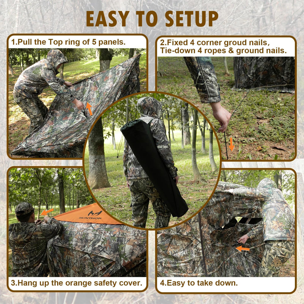Hunthor hunting blind full-door entry eases gear in and out.
