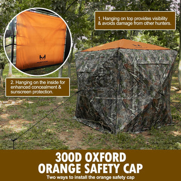 Hunthor hunting blind orange top cap enhances visibility and safety in low light.