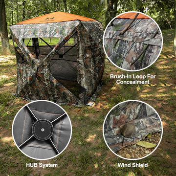 Hunthor hunting blind pop-up setup allows fast field deployment.