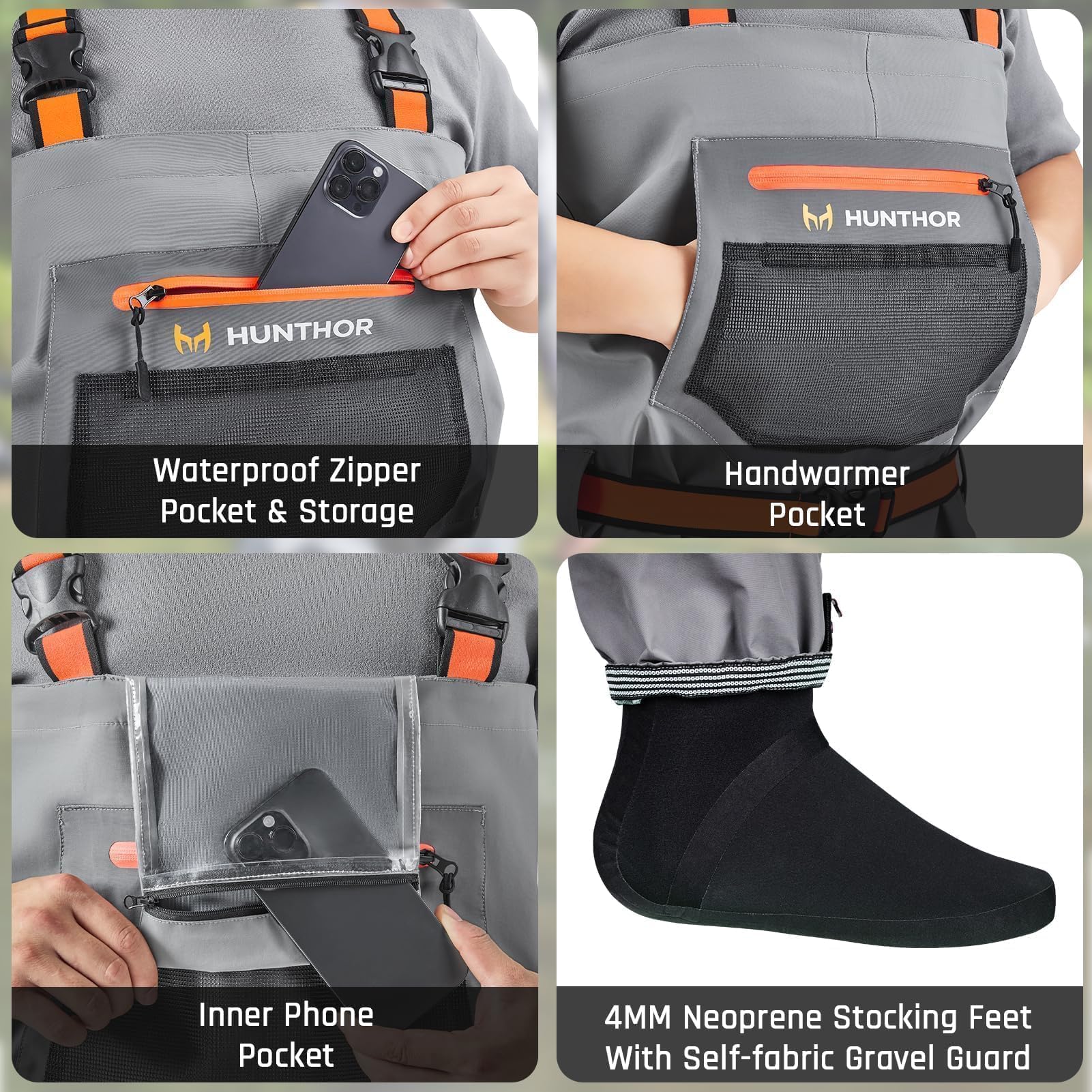 Chest zip pocket and inner pouch on Hunthor waders