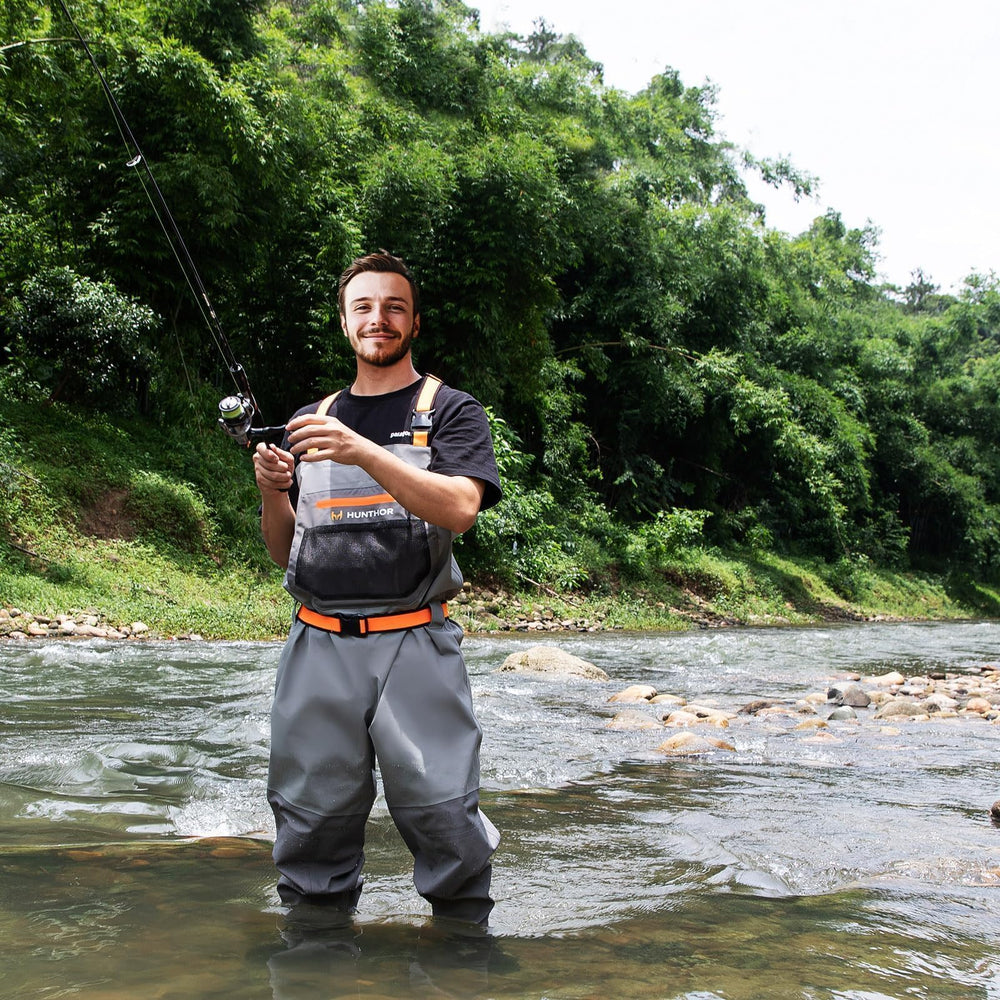 In-use shot of Hunthor waders for fly fishing and hunting