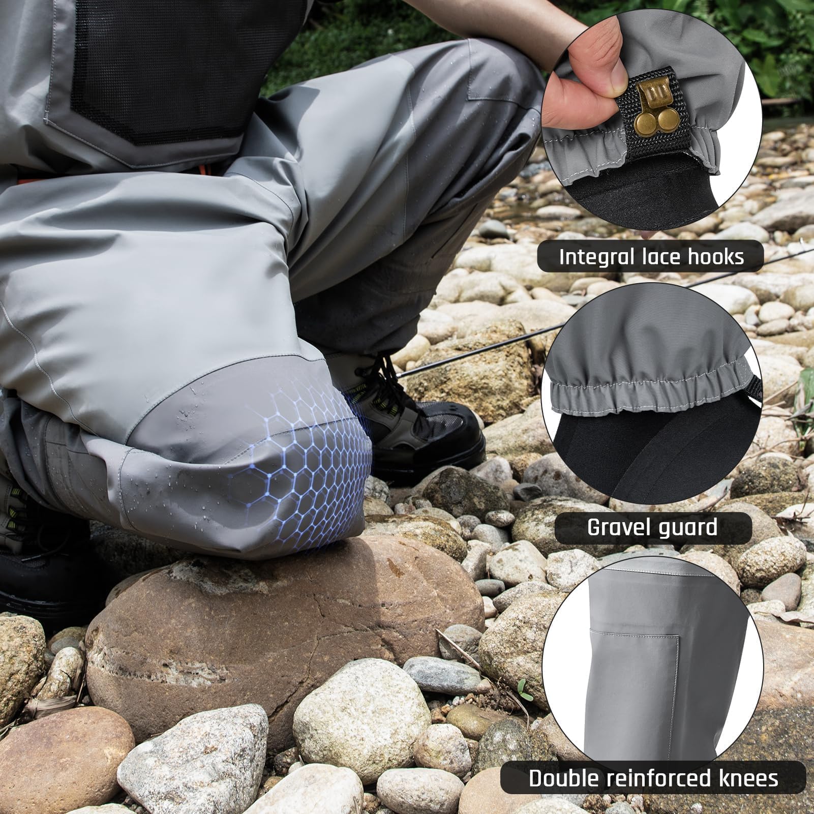Reinforced knee area on Hunthor waders for durability