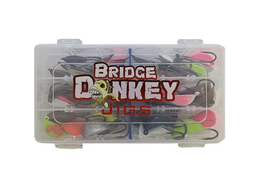 Hunting and Fishing Depot Bridge Donkey Jig Box close-up for sheepshead and tog fishing