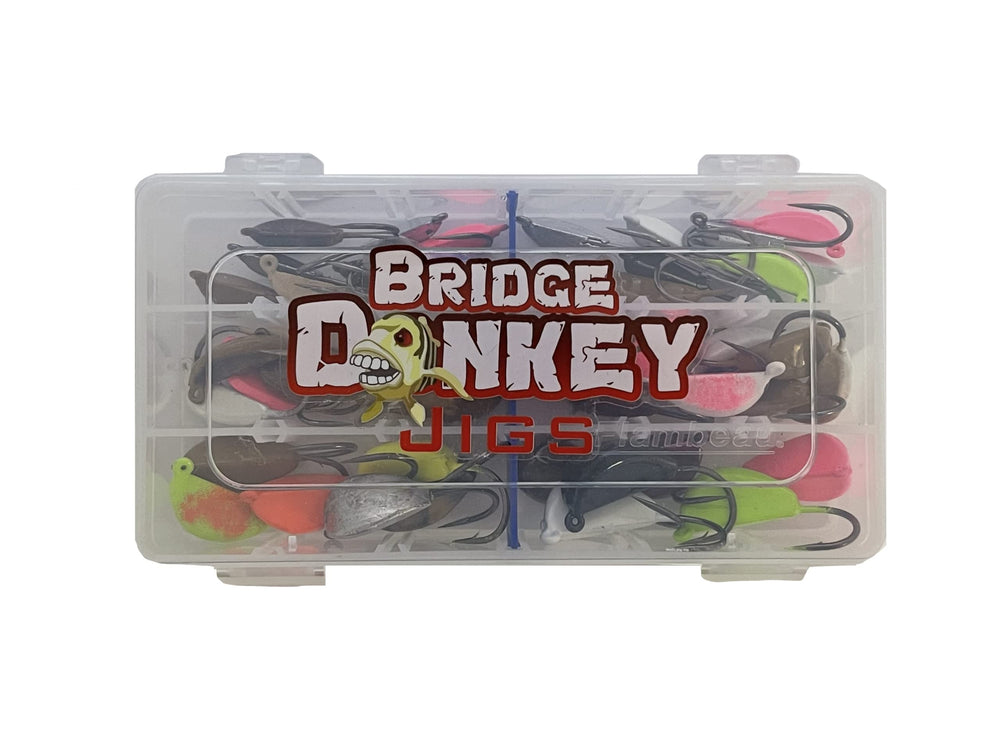 Hunting and Fishing Depot Bridge Donkey Jig Box close-up for sheepshead and tog fishing