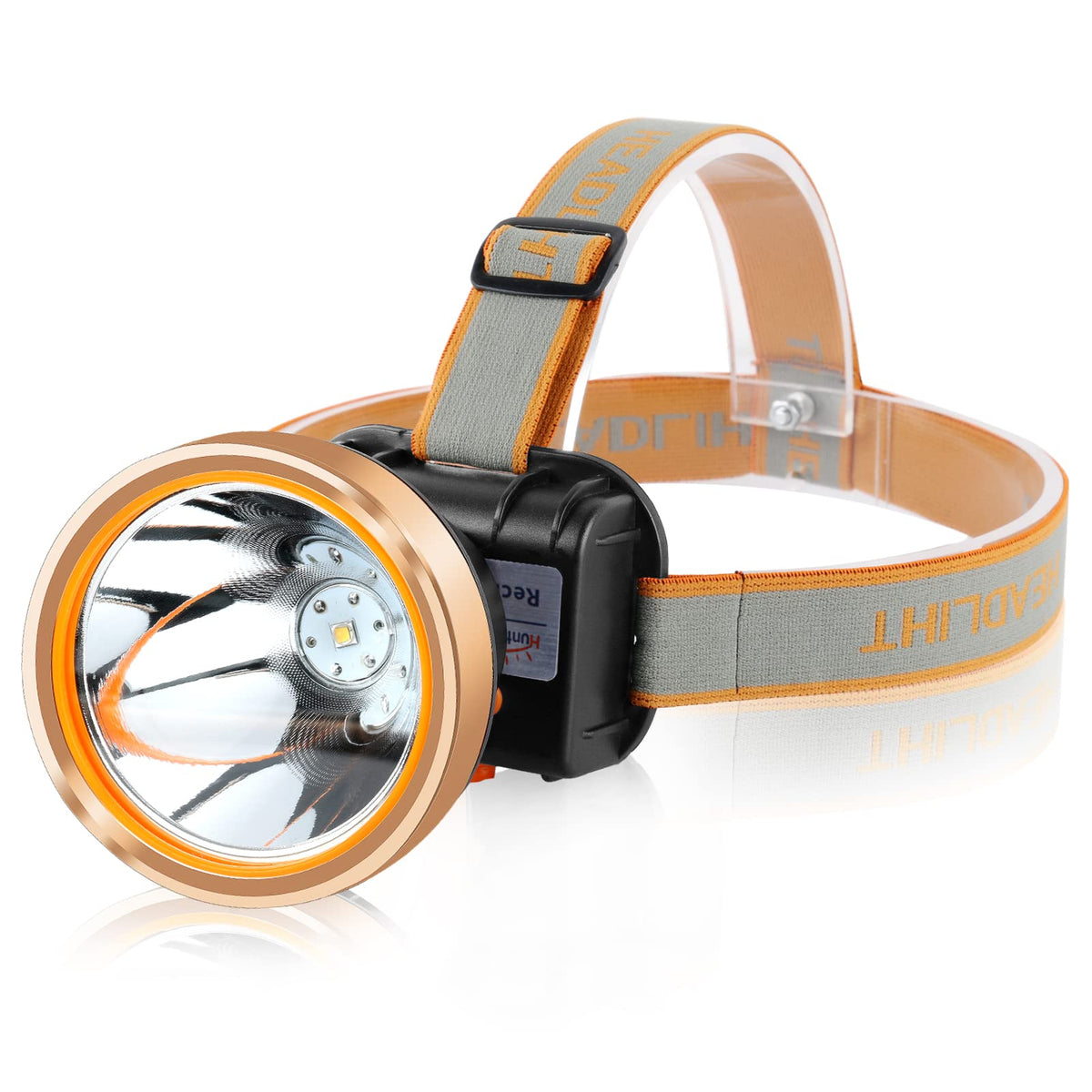 Hunting Friends 20W headlamp close-up with bright LED beam for night visibility