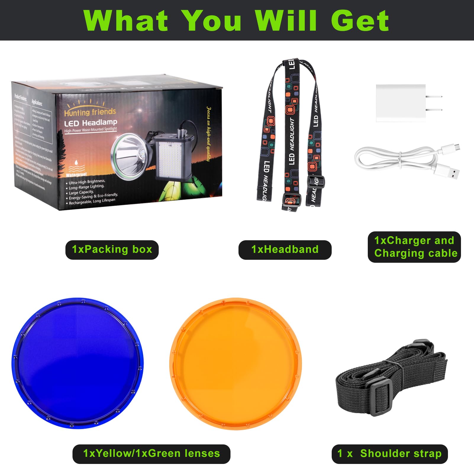 Hunting Friends 40W headlamp all-in-one kit with accessories