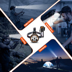 Hunting Friends headlamp casting a long-range beam up to 1000 meters.
