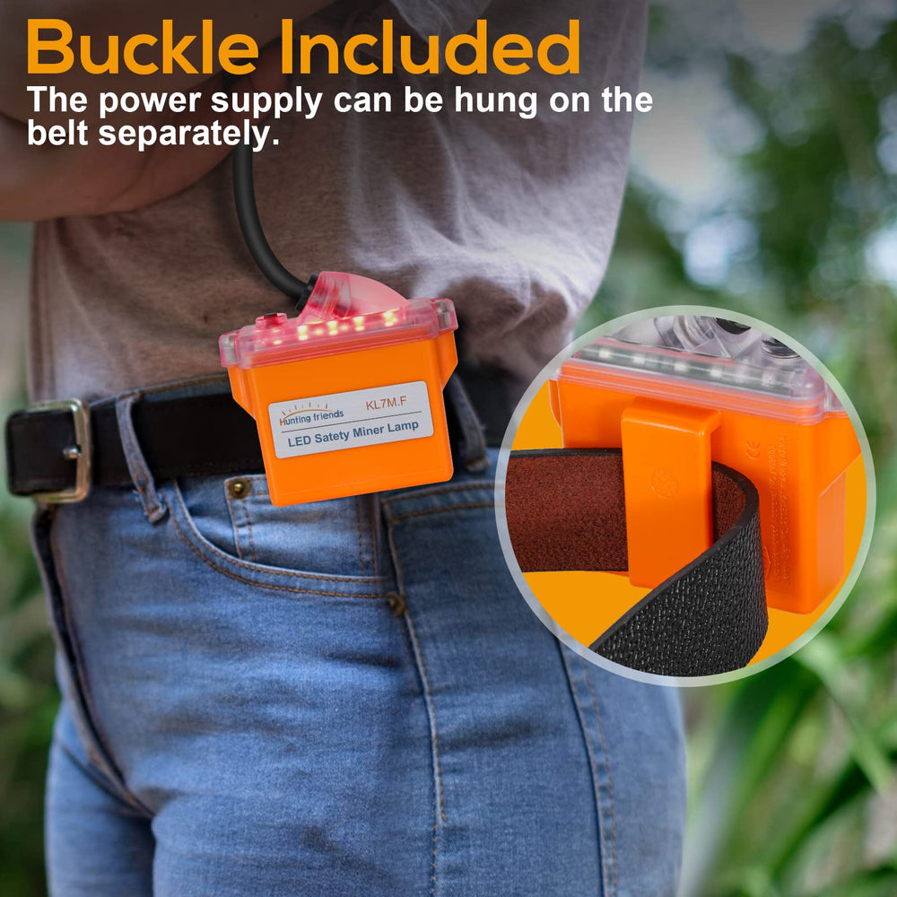 Hunting Friends KL7M.F headlamp on hard hat for hands-free visibility