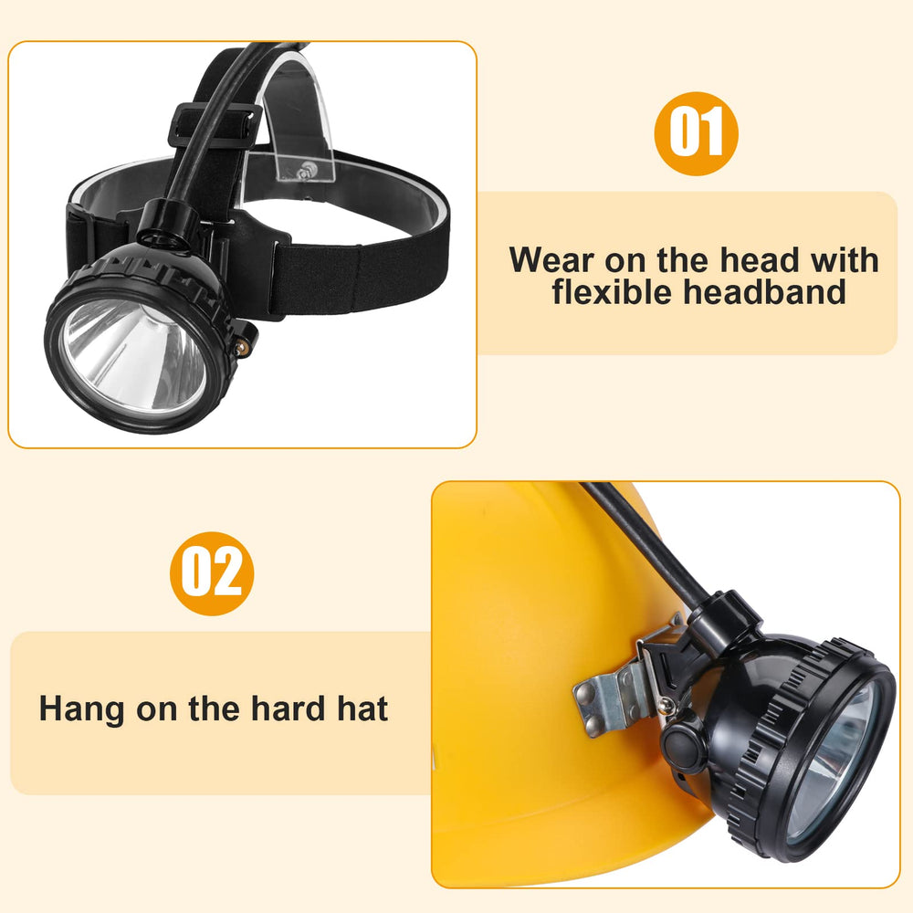 Hunting Friends mining headlamp hard-hat-compatibility with adjustable headband enables versatile wearing.