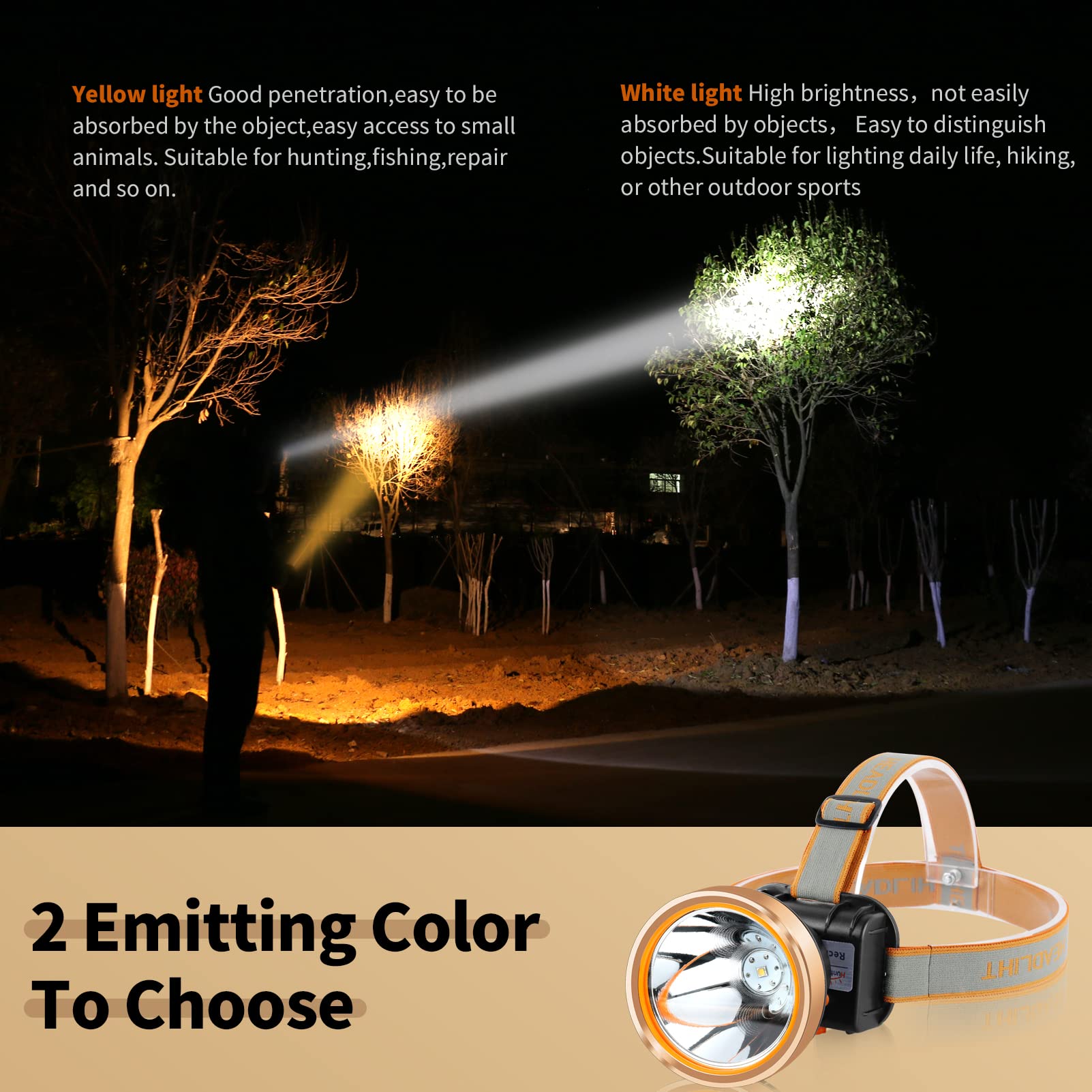 Hunting Friends night hunting setup showing headlamp illuminating distant trails