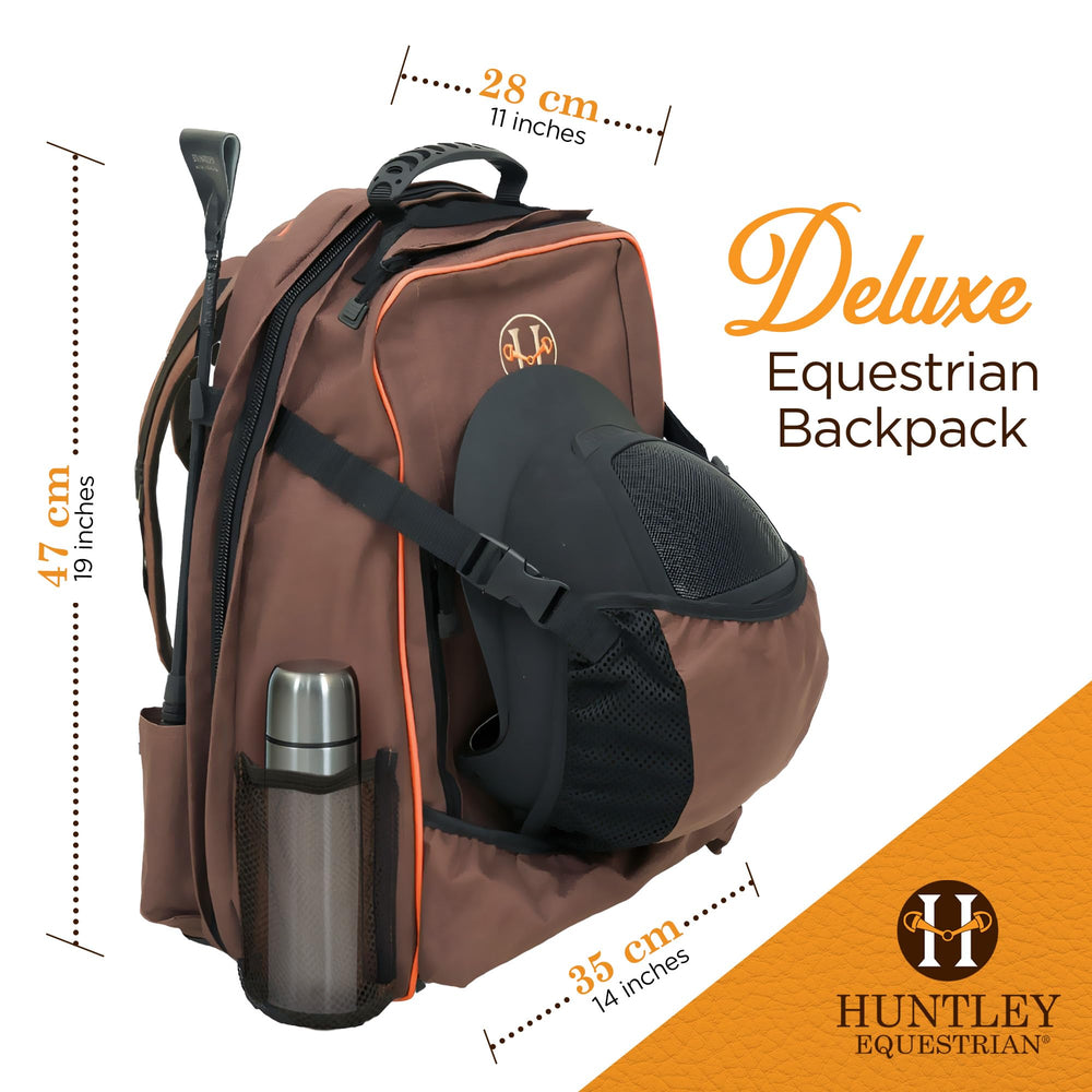 Huntley Equestrian Deluxe Backpack cell phone pocket for on-the-go calls.