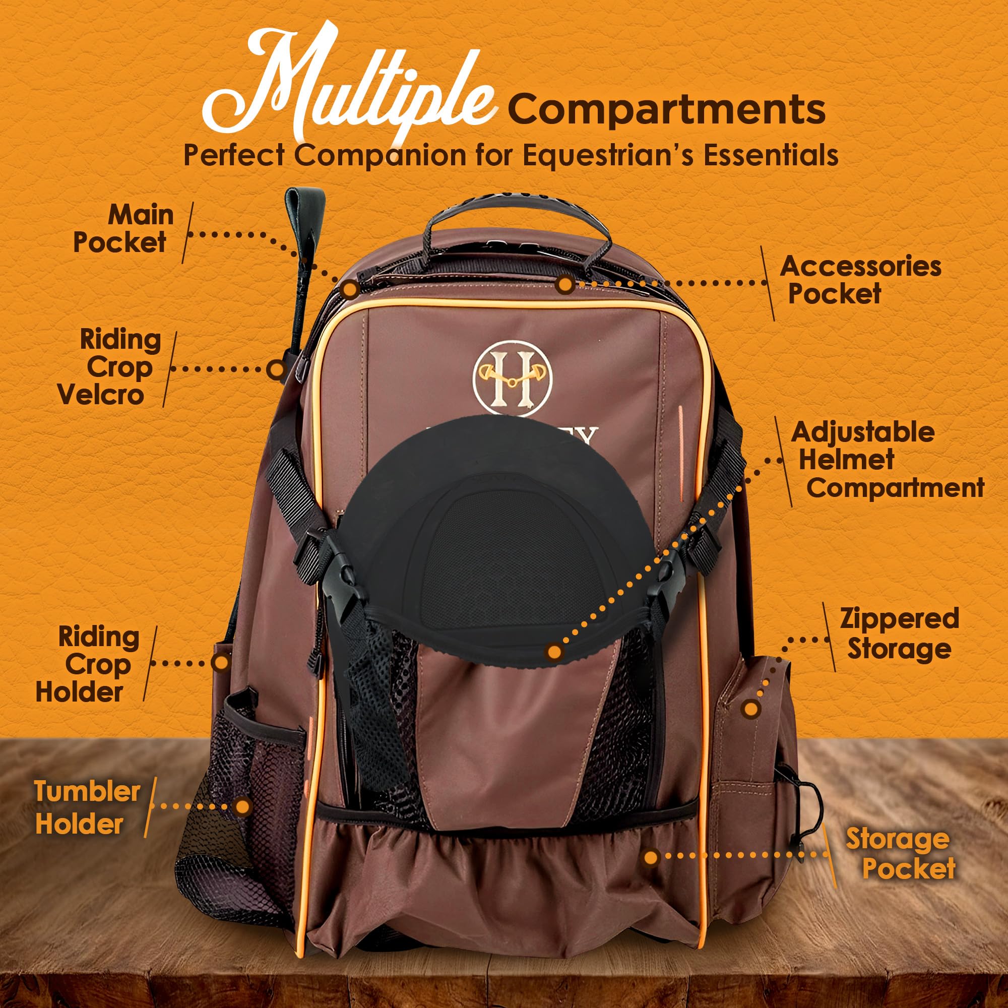 Huntley Equestrian Deluxe Backpack interior large padded compartment protects valuables.