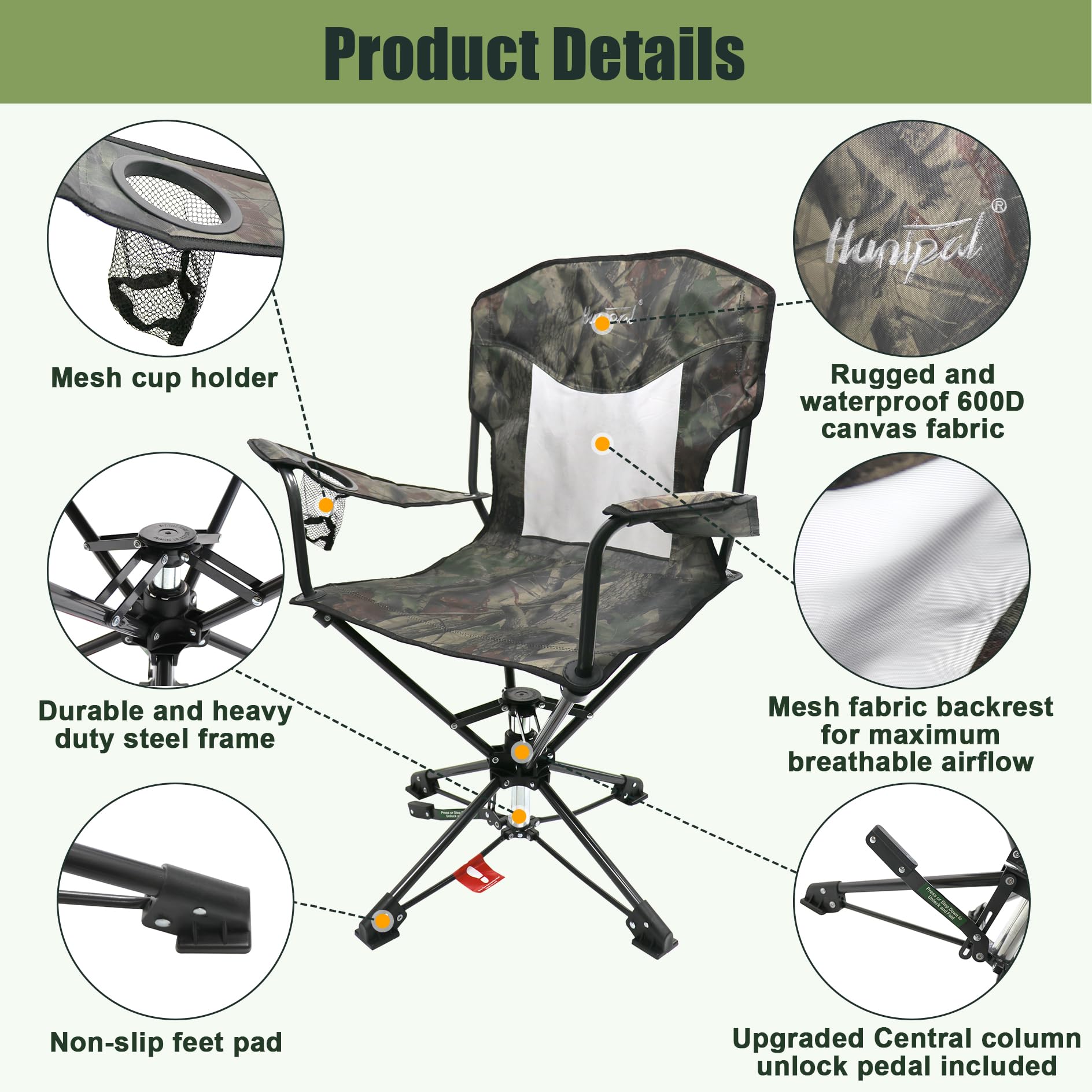 HUNTPAL swivel chair backrest shows taller support for long sits