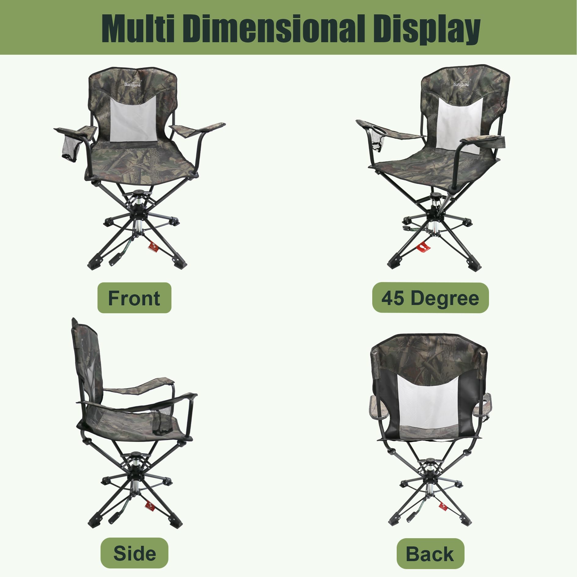 HUNTPAL folded swivel chair demonstrates quick setup and shoulder-strap portability