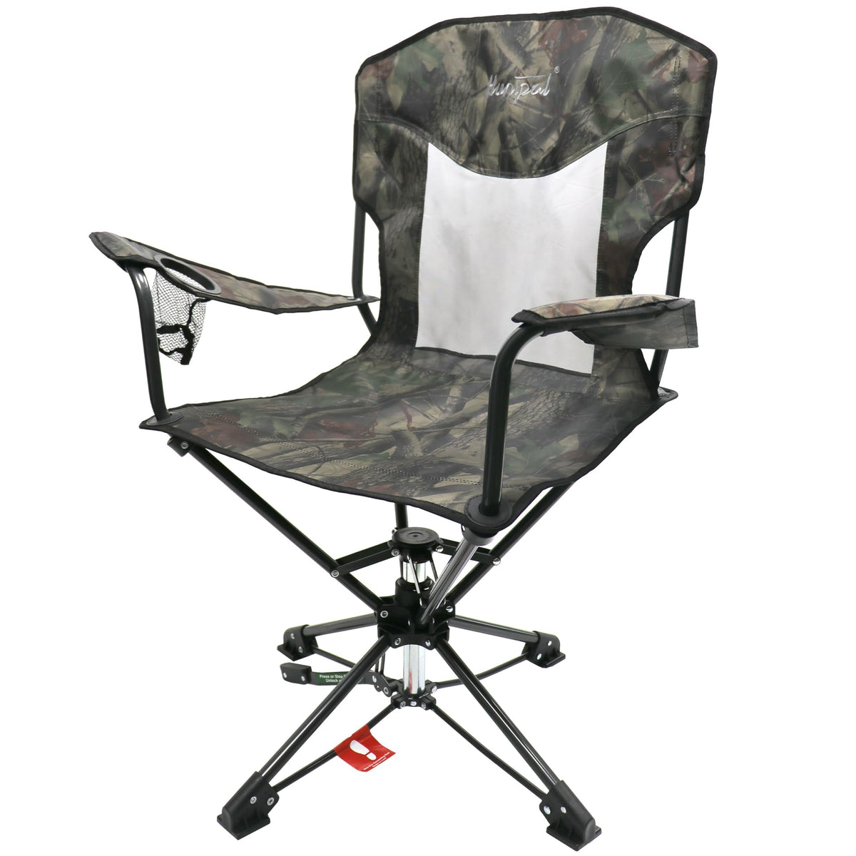 HUNTPAL 360 swivel chair front view in camo for quiet field observations