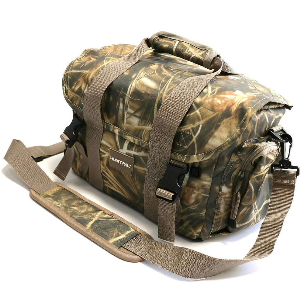 HUNTPAL hunting duffle with camo fabric for rugged field use.
