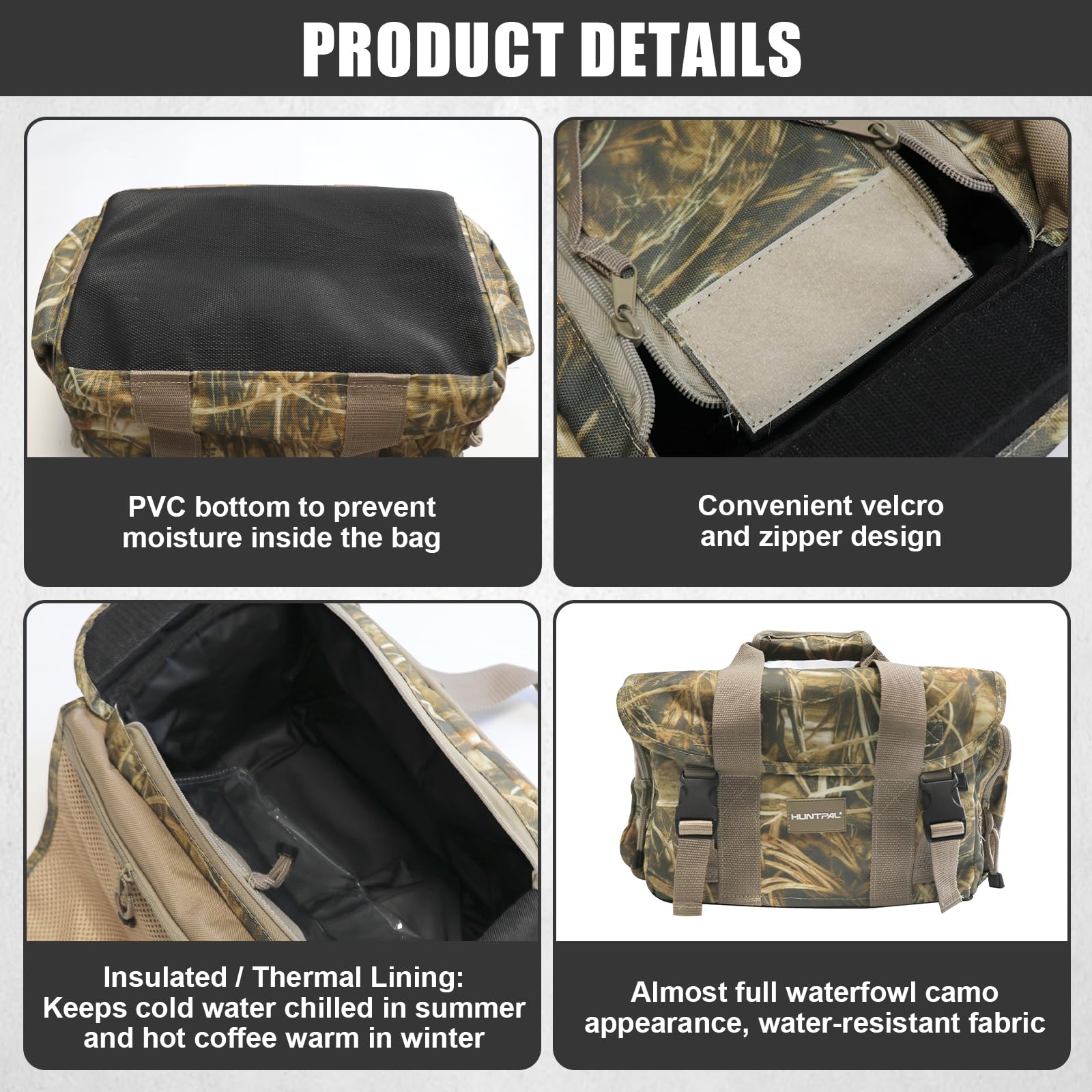 HUNTPAL padded shoulder strap enhances carrying comfort.