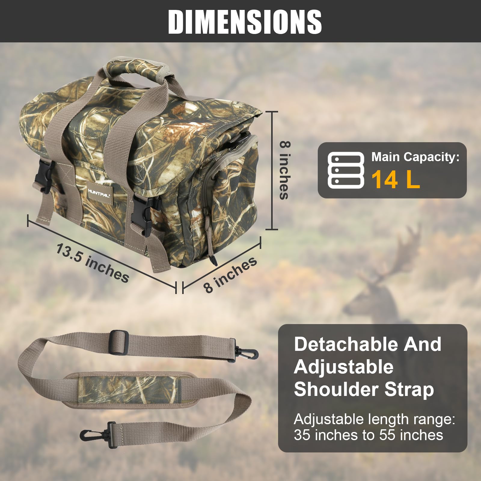 HUNTPAL water-resistant camouflage design blends with field.