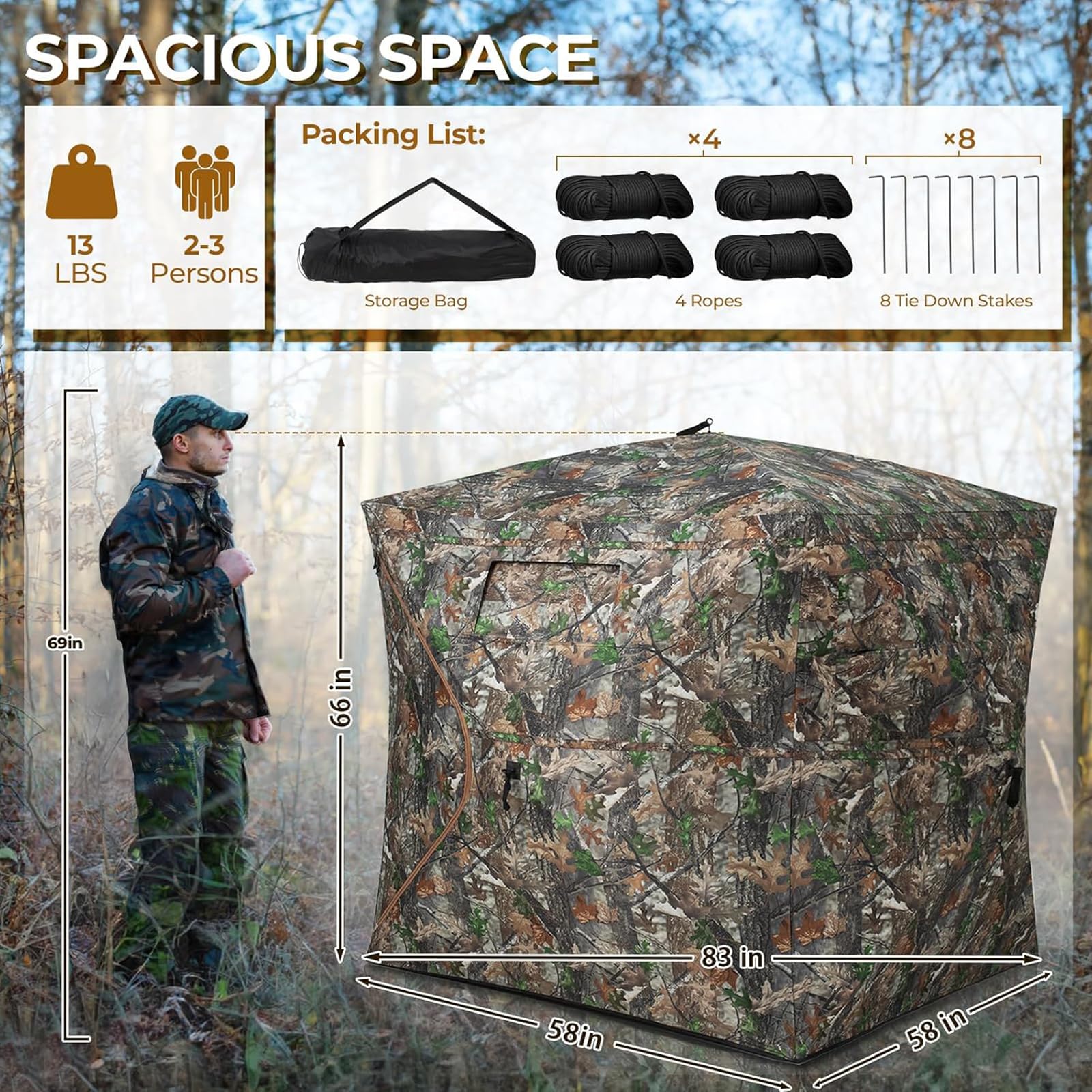 HUNTSEN durable polyester fabric withstands rain and wind in the field