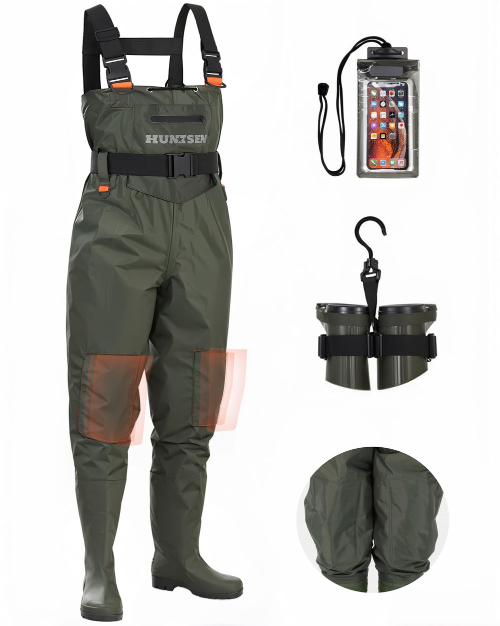 HUNTSEN fishing waders upper-nylon-pvc shield you from splash with reliable waterproofing.
