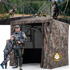 HUNTSEN hunting blind with 270-degree view for spotting game while remaining hidden.