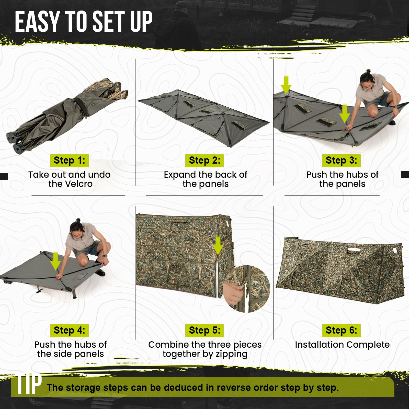 HUNTSEN hunting blind quick-pop-up setup with dual-layer zippers