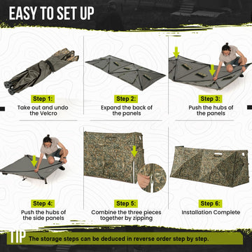 HUNTSEN hunting blind quick-pop-up setup with dual-layer zippers