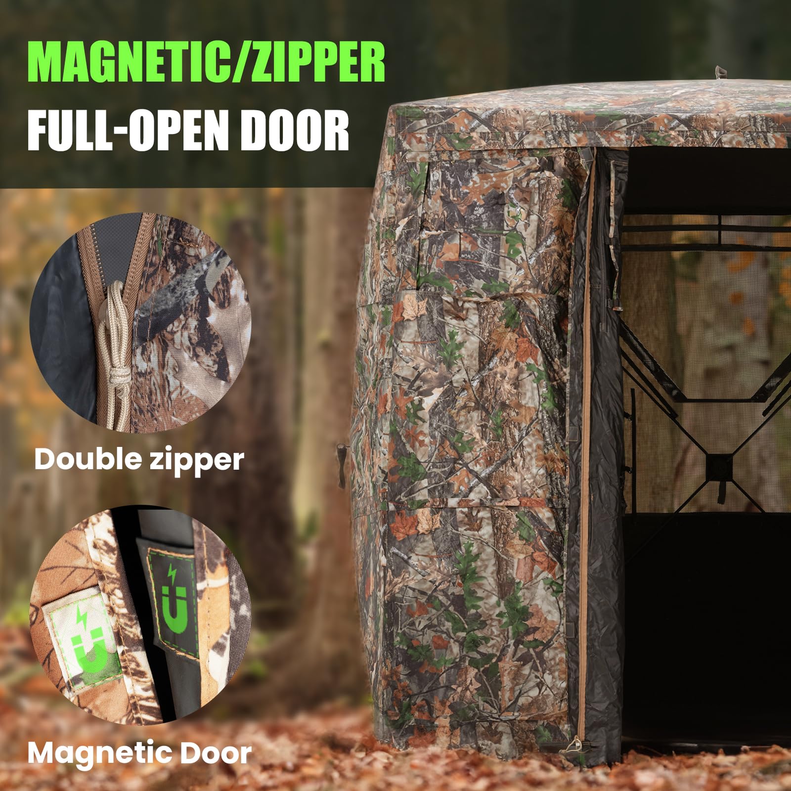 HUNTSEN blind features sturdy metal hubs for durability in wind, rain, and snow.