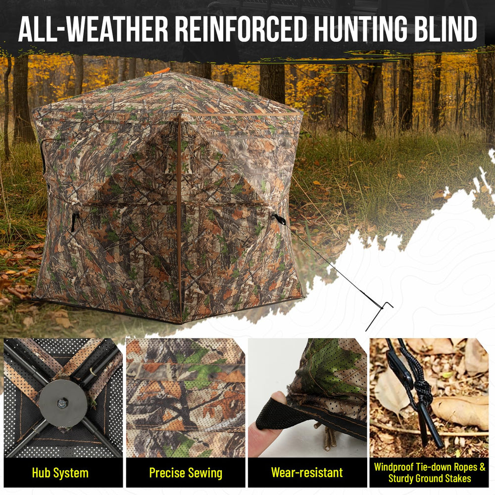 HUNTSEN spacious 66-inch height and 58x58 floor for 2–3 hunters.