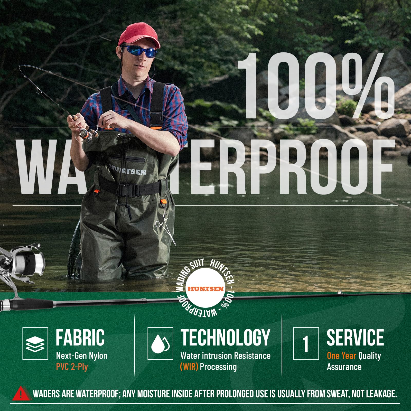 HUNTSEN waders adjustable H-back straps for a secure fit